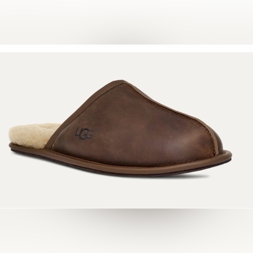 Ugg Scuff Suede Logo Men Slipper Sandal‎ Espresso Brown Dark Chocolate Sz 11 GUC